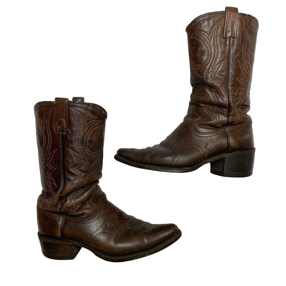 Texas Imperial Cowboy Boots Mens 9D Brown Leather Pointed Toe Western Cats Paw